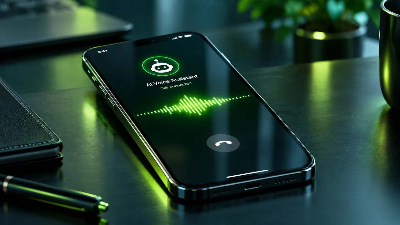Smartphone showing a call connected to an AI voice assistant